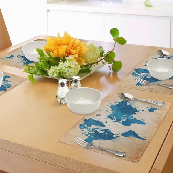 Tovagliette Abakuhaus, Mappa Artistica Vintage Con Pennellate Ad Acquerello Su Stampa Vintage, Decorazioni Da Tavola In Tessuto Resistente Al Lavaggio Per Sala Da Pranzo E Cucina, Marrone Sabbia E Blu Navy-image
