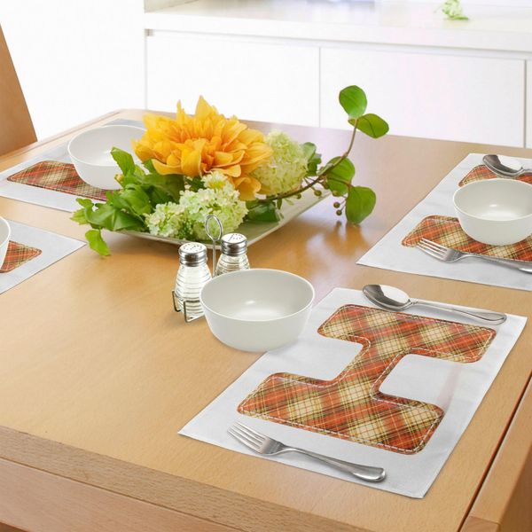 Abakuhaus Tovagliette Con Lettera H, Old Fashion Cloth Con Ricami Immagine Tipografica A Quadri, Tiscjdeco In Tessuto Resistente Al Lavaggio Per La Sala Da Pranzo E La Cucina, Giallo Chiaro, Rosso Cinabro, Marrone-image