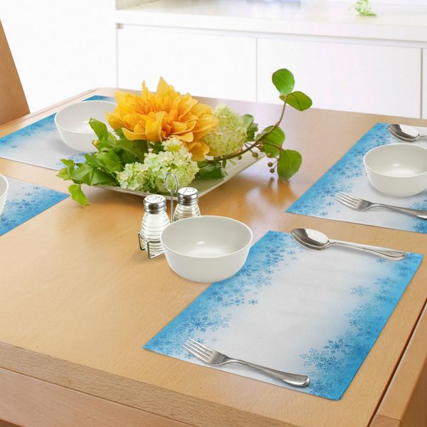 Tovagliette Invernali Abakuhaus, Decorazione Astratta - Fiocchi Di Neve - Stagione Fredda - Acqua Ghiacciata - Illustrazione, Decorazione Da Tavola In Tessuto Resistente Al Lavaggio Per Sala Da Pranzo E Cucina, Azzurro Cielo E Bianco-image