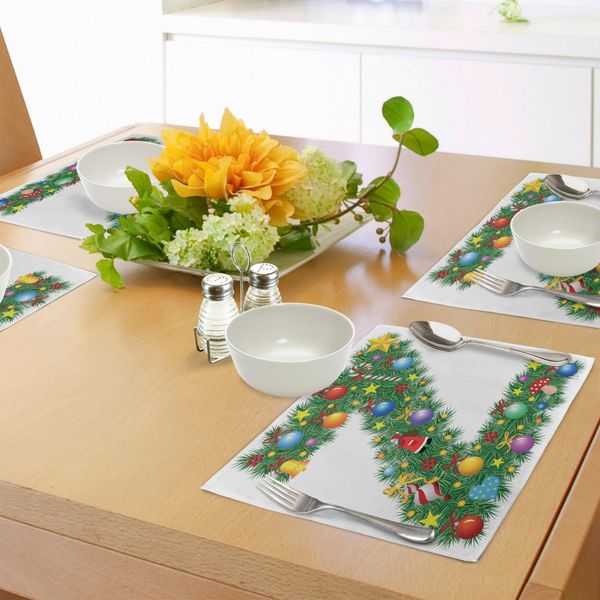 Abakuhaus Tovagliette Con La Lettera Z, Design Tradizionale A Tema Con Decorazioni Colorate Natalizie, Tessuto Lavabile E Resistente Al Lavaggio Per Sala Da Pranzo E Cucina, Multicolore-image