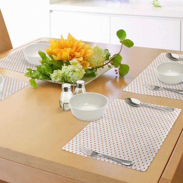 Tovagliette Abakuhaus Arancioni, Piccoli Pois Arancioni Su Sfondo Bianco, Motivo Piastrelle Sporche, Stampa Retrò, Decorazione Da Tavola In Tessuto Resistente Al Lavaggio Per Sala Da Pranzo E Cucina, Arancione E Bianco.-image