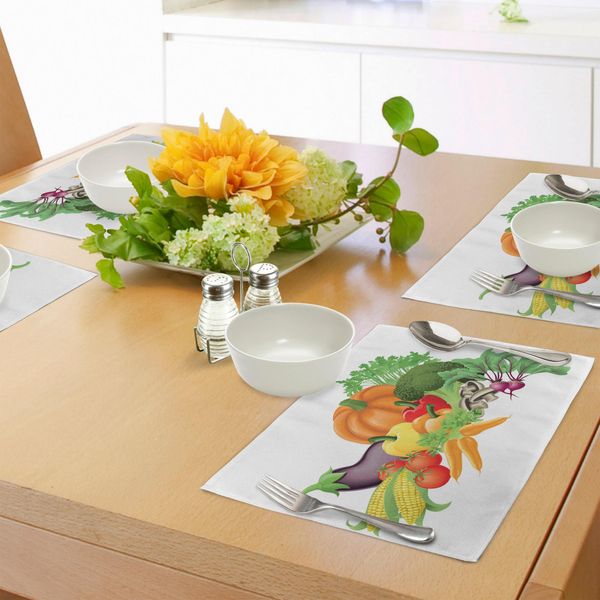 Abakuhaus Tovagliette Raccolto, Stile Cartone Animato Autunno Raccolto Raccogliere Verdure Fresche E Gustose Peperoni, Tiscjdeco In Tessuto Resistente Ai Colori Per La Sala Da Pranzo E La Cucina, Multicolore-image