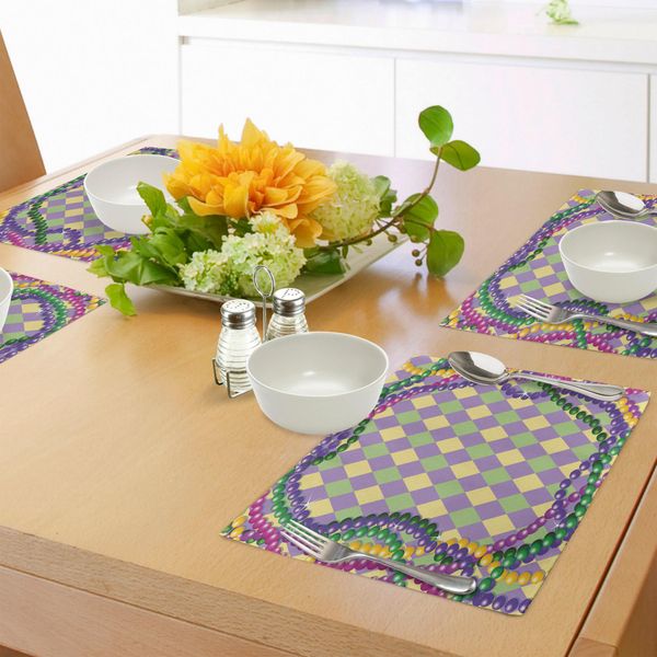 Tovagliette Abakuhaus Mardi Gras, Perline Mardi Gras Celebration In Stile Grafico Vivace Su Motivo Diamond Line, Tiscjdeco In Tessuto Resistente Al Lavaggio Per La Sala Da Pranzo E La Cucina, Multicolore-image
