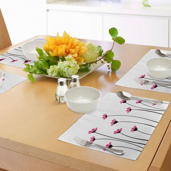 Tovagliette Da Giardino Abakuhaus, Rosa Margherite Fiorite, Prato Fiorito, Stampa Romantica Ispirata Alla Natura, Decorazione Da Tavola In Tessuto Resistente Al Lavaggio Per Sala Da Pranzo E Cucina, Bianco, Nero, Rosa-image