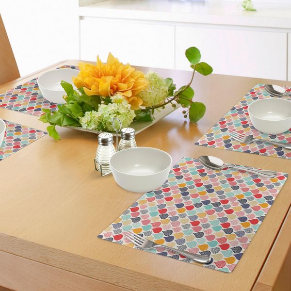 Abakuhaus Tovagliette Geometriche, Gocce Di Pioggia Scarabocchiate, Foglia Creativa, Ragazze Colorate, Tema Bebè, Decorazioni Per La Tavola In Tessuto Resistente Al Lavaggio Per La Sala Da Pranzo E La Cucina, Multicolore-image