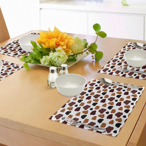 Tovagliette Abakuhaus Con Stampa Mucca, Pelle Di Mucca, Animali, Macchie, Latte, Dalmata, Fattoria, Mimetiche, Tiscjdeco In Tessuto Resistente Al Lavaggio Per Sala Da Pranzo E Cucina, Bianco, Nero, Marrone-image