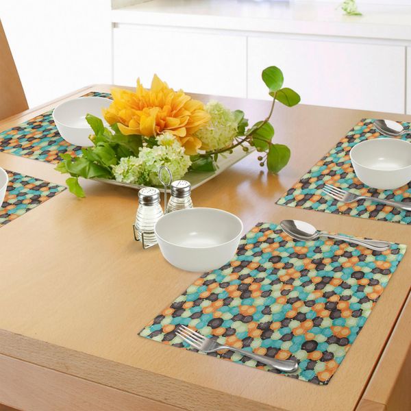 Abakuhaus Tovagliette Geometriche, Cerchi Colorati Grunge Con Effetti Sfumati, Ovali Dalla Forma Insolita, Design Retrò, Tiscjdeco In Tessuto Resistente Al Lavaggio Per La Sala Da Pranzo E La Cucina, Multicolore-image