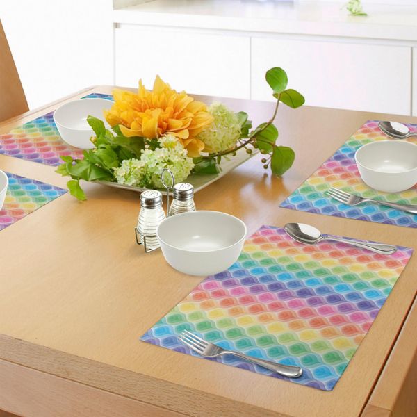 Abakuhaus Tovagliette Geometriche, Motivo Floreale Vintage Decorativo Dai Colori Dell'arcobaleno, Design Retrò, Tovaglietta In Tessuto Resistente Al Lavaggio Per Sala Da Pranzo E Cucina, Multicolore-image