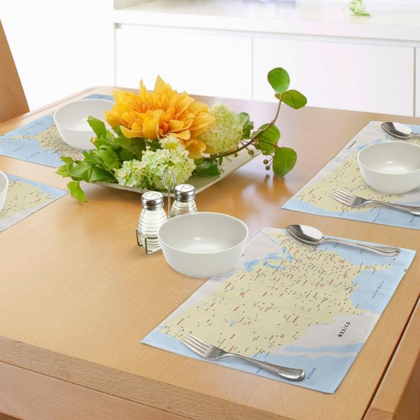 Tovagliette Abakuhaus, Mappa Degli Stati Uniti Interstate Map America Città Destinazioni Road Route, Tiscjdeco In Tessuto Resistente Al Lavaggio Per Sala Da Pranzo E Cucina, Azzurro Giallo Rosso-image