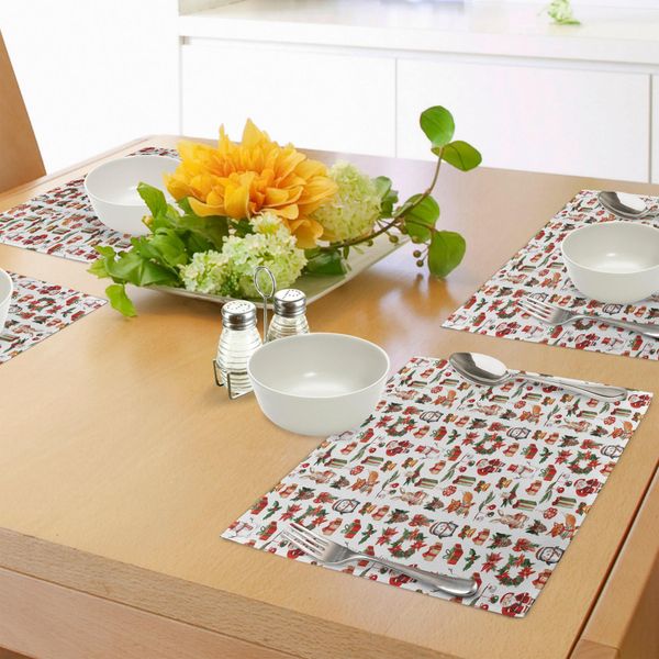 Tovagliette Natalizie Abakuhaus, Icone Tradizionali Festive Con Coniglietti, Pigne, Candele, Decorazioni Da Tavola In Tessuto Resistente Ai Colori Per La Sala Da Pranzo E La Cucina, Arancione, Verde, Rosso.-image