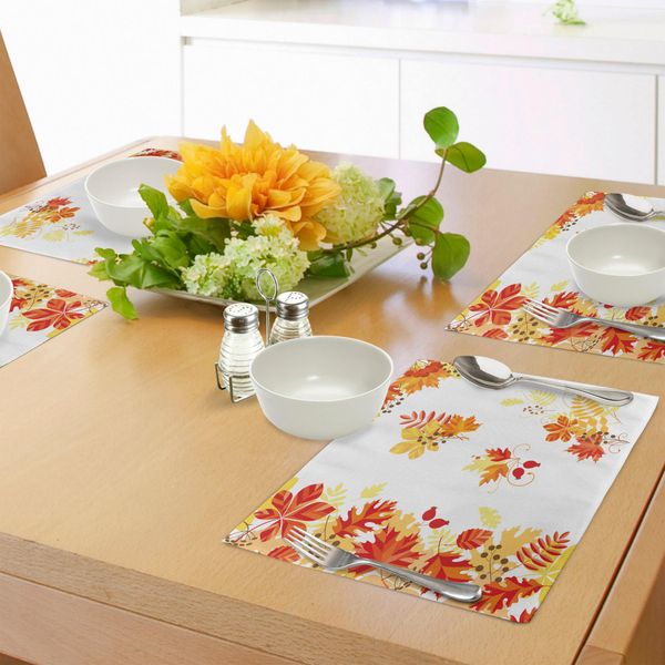 Abakuhaus Tovagliette, Motivi Autunnali Con Castagne, Querce, Foglie D'acero E Bacche, Elementi Decorativi Angolari, Tovagliette In Tessuto Resistente Al Lavaggio Per La Sala Da Pranzo E La Cucina, Multicolore-image