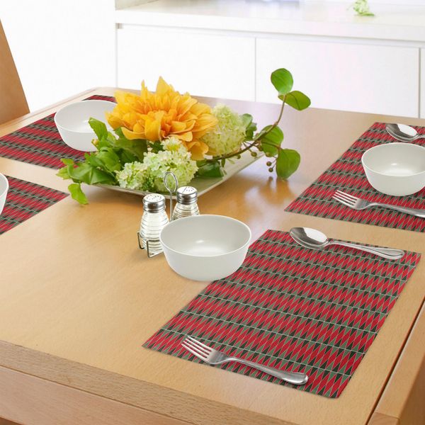 Abakuhaus Tovagliette Geometriche, Ispirazioni Natalizie Nei Rettangoli Geometrici, Palette Di Colori Chiari, Decorazioni Da Tavola In Tessuto Resistente Ai Colori Per La Sala Da Pranzo E La Cucina, Verde Mandorla E Rosso-image