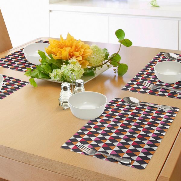 Abakuhaus Tovagliette Geometriche, Forme A Rombo Con Elementi Decorativi E Geometrici In Stile Vintage, Tiscjdeco In Tessuto Resistente Al Lavaggio Per La Sala Da Pranzo E La Cucina, Multicolore-image