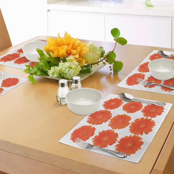 Tovagliette Abakuhaus Arancioni, Collezione Di Gerbere Arancioni Bouquet Botanico Crescita Stagionale Giardino Tema Primaverile, Tiscjdeco In Tessuto Resistente Al Colore Per La Sala Da Pranzo E La Cucina, Arancione-image