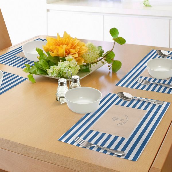 Tovagliette Adesive Abakuhaus, Immagine Di Ancora Marittima Su Sfondo Pastello Nautical Lines Ocean Design, Tiscjdeco In Tessuto Resistente Al Lavaggio Per Sala Da Pranzo E Cucina, Blu Violetto Bianco Pesca-image