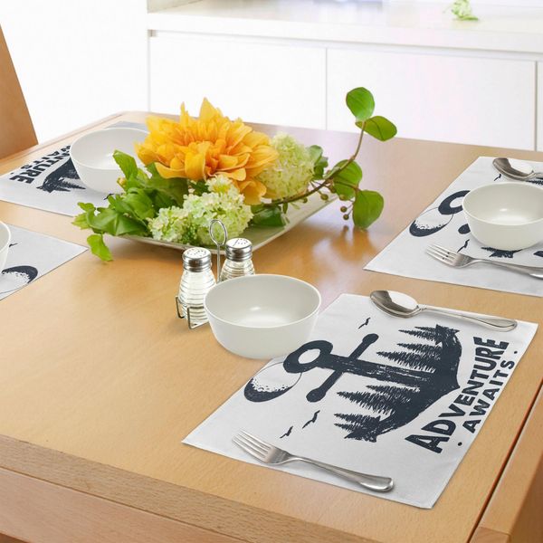 Tovagliette Abakuhaus, Ancora Con Citazione Motivazionale Elementi Disegnati A Mano In Uno Stile Stimolante, Tovagliette In Tessuto Resistente Ai Colori Per La Sala Da Pranzo E La Cucina, Indaco-image