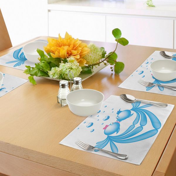 Tovagliette Abakuhaus Kuss, Pesci Blu Astratti Che Sorridono Con Bolle A Forma Di Cuore, Decorano Romanticamente La Tavola Con Tessuti Resistenti Ai Colori Per La Sala Da Pranzo E La Cucina, Azzurro Bianco Rosa-image