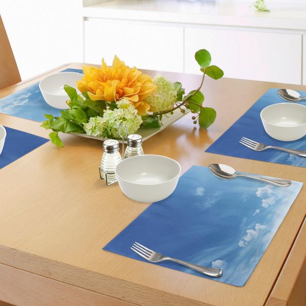 Abakuhaus Tovagliette Himmel, Cielo Blu, Raggi Di Sole Ispiratori E Nuvole, Temi Ambientali, Immagine Idilliaca, Tiscjdeco In Tessuto Resistente Al Lavaggio Per La Sala Da Pranzo E La Cucina, Bianco E Blu-image