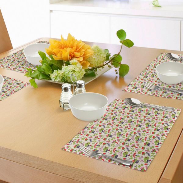 Tovagliette Abakuhaus Con Motivi A Tema Forest Life Con Coccinelle, Lumache, Fiori E Foglie, Tiscjdeco In Tessuto Resistente Al Lavaggio Per La Sala Da Pranzo E La Cucina, Multicolore-image