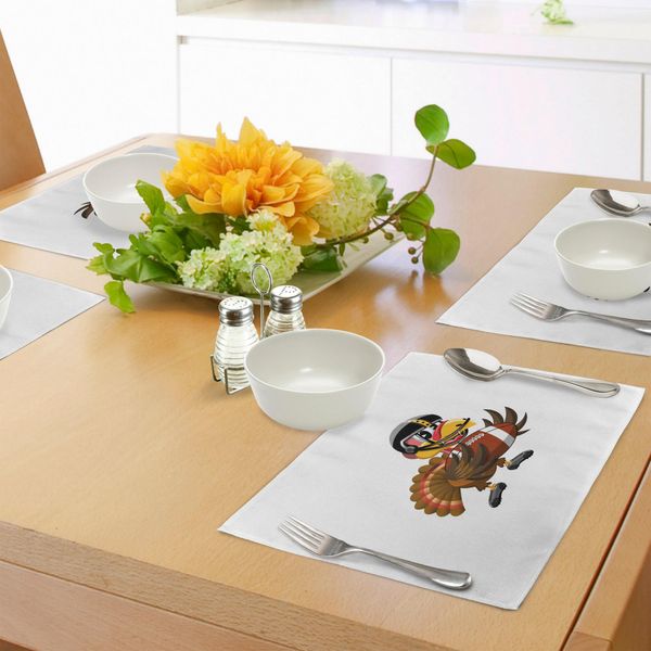 Tovagliette Abakuhaus Con Tacchino, Giocatore Di Football Americano, Uccellino In Stile Cartone Animato, Simpatici Personaggi Animali, Tema Sportivo, Decorazioni Da Tavola In Tessuto Resistente Ai Colori Per La Sala Da Pranzo E La Cucina, Multicolore-image