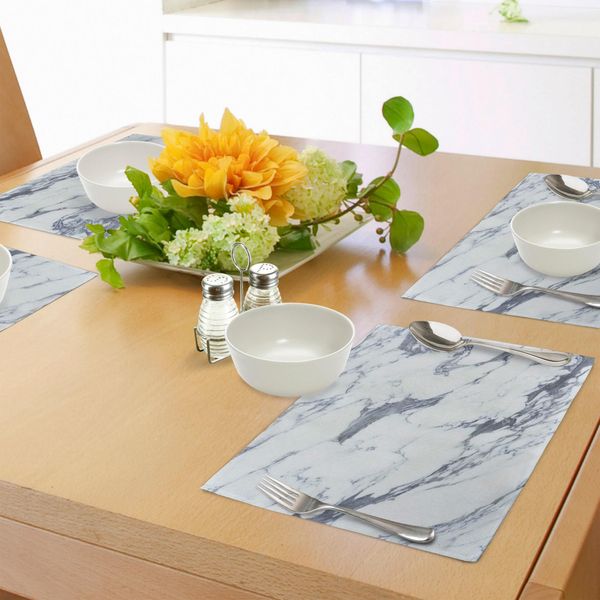 Tovagliette In Marmo Abakuhaus, Stampa Artistica Con Formazione Rocciosa In Granito Organico Stile Oceano Con Struttura In Marmo Antico, Tiscjdeco In Tessuto Resistente Al Colore Per La Sala Da Pranzo E La Cucina, Blu Cadetto Bianco-image