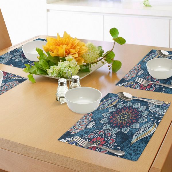 Tovagliette Abakuhaus Con Motivi Floreali, Disegno Floreale Astratto Dai Colori Vivaci, Rappresentazione Moderna E Complessa Della Natura, Decorazioni Da Tavola In Tessuto Resistente Ai Colori Per La Sala Da Pranzo E La Cucina, Multicolore-image