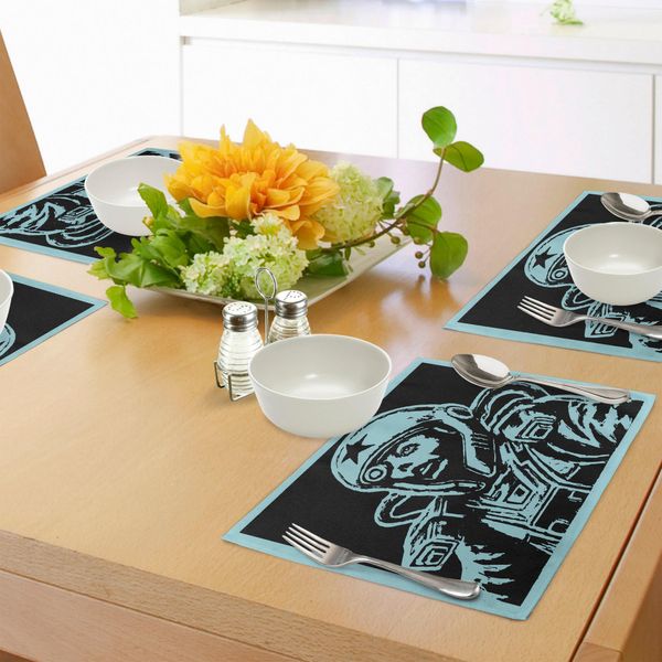 Tovagliette Abakuhaus Astronaut, Astronauta Donna, Tema Fantascientifico, Disegno Fatto A Mano, Spazio, Galassia, Decorazione Da Tavola In Tessuto Resistente Al Lavaggio Per Sala Da Pranzo E Cucina, Nero Verde Acqua-image