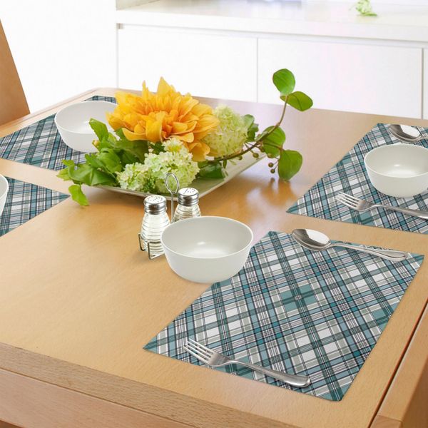 Abakuhaus Tovagliette A Quadri, Stile Country Inglese Vintage Con Un Tocco Moderno In Colori Tenui, Tiscjdeco In Tessuto Resistente Al Lavaggio Per La Sala Da Pranzo E La Cucina, Grigio Chiaro Bianco Acquamarina-image
