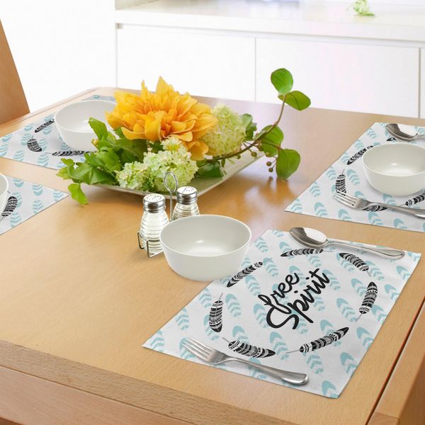 Tovagliette Abakuhaus Adventure, Citazione Su Piccolo Cerchio Con Piume, Motivazione Ispiratrice, Decorazione Da Tavola In Tessuto Resistente Al Lavaggio Per Sala Da Pranzo E Cucina, Azzurro E Nero.-image