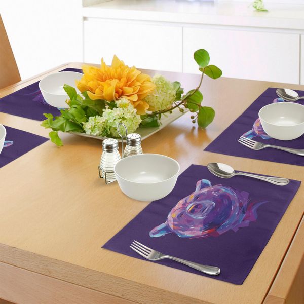 Tovagliette Abakuhaus Orso, Ritratto Astratto Con Pennellate Digitali - Mascotte Animale - Decorazione Artistica, Tiscjdeco In Tessuto Resistente Al Lavaggio Per Sala Da Pranzo E Cucina, Azzurro, Lilla, Rosa-image