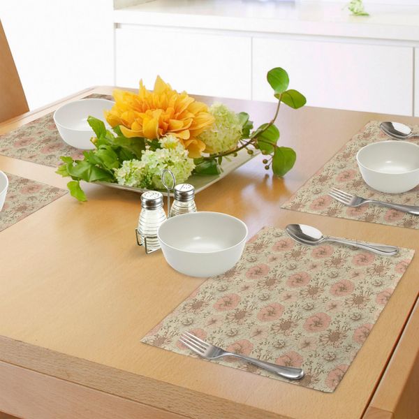 Tovagliette Abakuhaus Con Motivi Floreali, Amore Vintage, Colori Esotici, Ibisco In Fiore, Natura, Tiscjdeco In Tessuto Resistente Ai Colori Per Sala Da Pranzo E Cucina, Marrone Corallo, Marrone Chiaro-image
