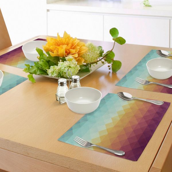 Tovagliette Indie Abakuhaus, Motivo A Quadri Astratto Ispirato Al Mosaico, Piastrelle Romboidali Retrò Color Pastello, Tiscjdeco In Tessuto Resistente Al Lavaggio Per La Sala Da Pranzo E La Cucina, Turchese Calendula Viola-image