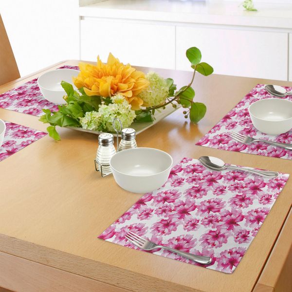 Tovagliette Acquerellate Abakuhaus, Composizione Floreale Astratta Con Motivo Peonie, Tema Botanico E Ispirato Alla Natura, Decorazioni Da Tavola In Tessuto Resistente Ai Colori Per La Sala Da Pranzo E La Cucina, Rosa Magenta.-image