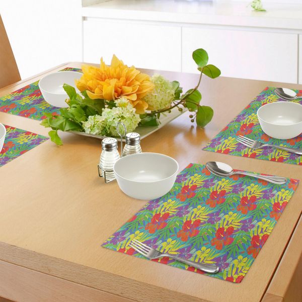 Tovagliette Abakuhaus Luau, Stile Moderno Astratto, Piante Tropicali Stilizzate E Vivaci, Ibisco In Crescita, Decorazione Artistica, Stampa Digitale Su Tessuto Lavabile, Decorazione Da Tavola Per La Cucina, Multicolore-image