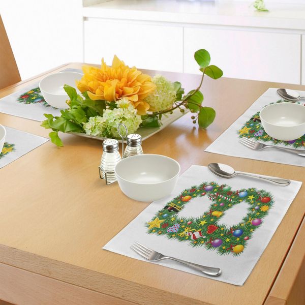 Abakuhaus Tovagliette Con Lettera B, Tasty Candy Cane E Figura Con Cappello A Cilindro Design Natalizio Con Stampa B, Decorazione Da Tavola In Tessuto Resistente Al Lavaggio Per Sala Da Pranzo E Cucina, Multicolore-image