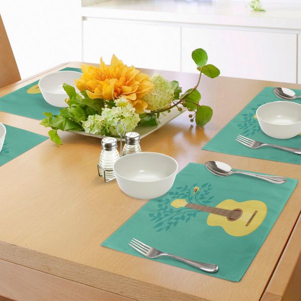 Tovagliette Abakuhaus Con Motivi Musicali, Illustrazioni Ispirate Alla Musica, Motivi Floreali, Uccelli, Stile Retrò, Strumenti Musicali, Natura, Tiscjdeco In Tessuto Resistente Al Lavaggio Per La Sala Da Pranzo E La Cucina, Senape Seafoam-image