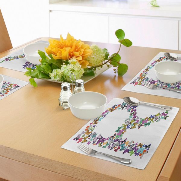 Abakuhaus Tovagliette Con La Lettera R, Una Collezione Di Farfalle A Forma Di Lettere Maiuscole Ispirate Alla Natura, Tiscjdeco In Tessuto Resistente Al Colore Per La Sala Da Pranzo E La Cucina, Multicolore-image