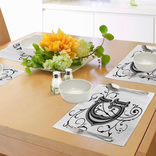 Abakuhaus Tovagliette Con La Lettera G, Ispirate Alla Cultura Mediorientale, Lettere Maiuscole, Titolo Reale, Design Classico, Tiscjdeco In Tessuto Resistente Al Lavaggio, Per Sala Da Pranzo E Cucina, Bianco, Nero, Grigio-image
