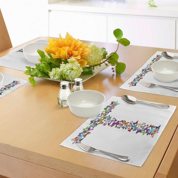 Abakuhaus Tovagliette Con La Lettera T, Design Alfabetico A Tema Primaverile Con Farfalle E Lettera T, Tessuto Lavabile E Resistente Al Lavaggio Per Sala Da Pranzo E Cucina, Multicolore-image