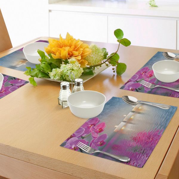 Abakuhaus Tovagliette, Candele Giapponesi, Ambiente Rilassante, Fiori Di Ciliegio, Ispirazioni Asiatiche, Immagine, Tiscjdeco In Tessuto Resistente Al Lavaggio Per La Sala Da Pranzo E La Cucina, Lavanda, Rosa, Blu.-image