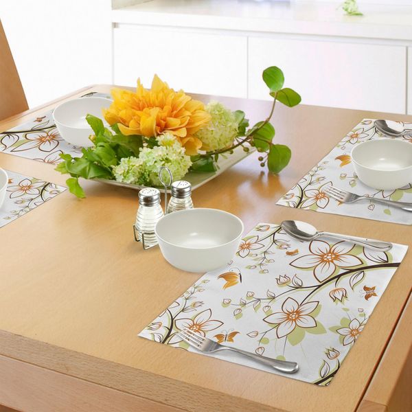 Abakuhaus Tovagliette Autunnali, Fauna Nella Stagione Autunnale Fiori E Farfalle Immagine Calda, Decorazione Da Tavola In Tessuto Resistente Al Lavaggio Per La Sala Da Pranzo E La Cucina, Verde Chiaro Arancione Nero-image