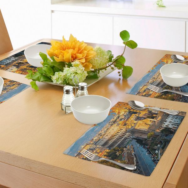 Abakuhaus Italia Tovagliette, Colosseo A Roma Anfiteatro Antica Serata Di Architettura Storica, Tiscjdeco In Tessuto Resistente Ai Colori Per La Sala Da Pranzo E La Cucina, Azzurro Calendula Avorio-image