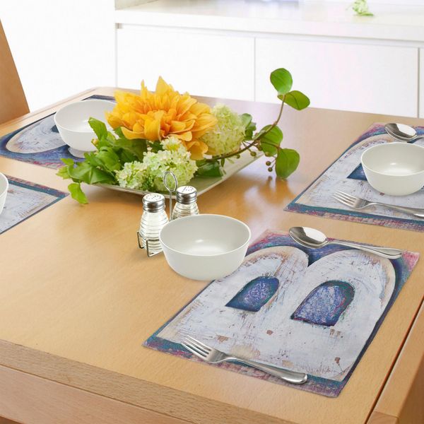 Abakuhaus Tovagliette Con Lettere, Design Antico Stampato Con Lettere In Legno Maiuscolo B Rough Aged Worn Look, Tiscjdeco In Tessuto Resistente Al Colore Per La Sala Da Pranzo E La Cucina, Multicolore-image