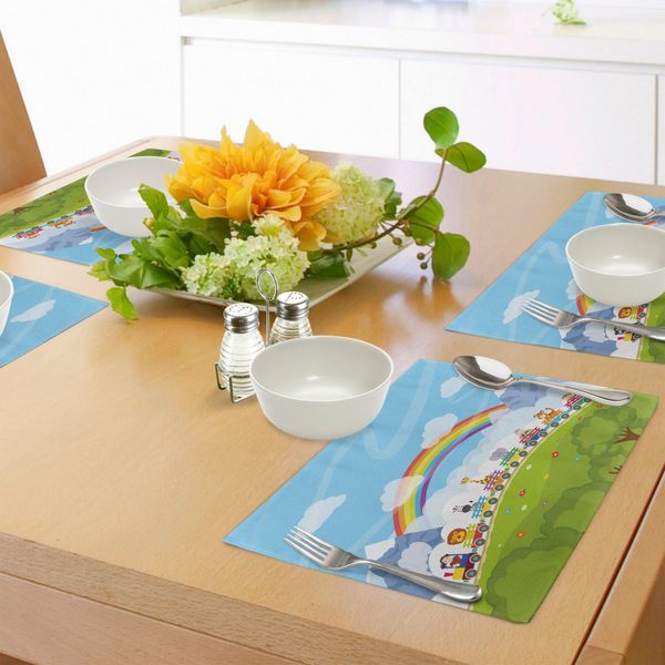 Tovagliette Per Asilo Abakuhaus, Treno Con Diversi Animali E Alberi Arcobaleno, Decorazioni Da Tavola In Tessuto Resistente Ai Colori Per La Sala Da Pranzo E La Cucina, Multicolore-image