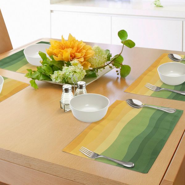Abakuhaus Tovagliette Astratte, Linee Ondulate Verdi E Gialle Ispirate Alla Terra, Tiscjdeco In Tessuto Resistente Ai Colori Per La Sala Da Pranzo E La Cucina, Verde Reseda Senape Zenzero Ambra-image