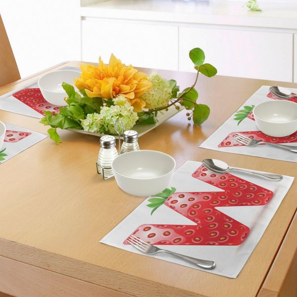 Abakuhaus Tovagliette Con Lettere, Capitale W Con Verde Fragola, Alfabeto Con Motivi Di Raccolto, Tiscjdeco In Tessuto Resistente Al Lavaggio Per La Sala Da Pranzo E La Cucina, Rosso Cinabro Arancione Verde-image