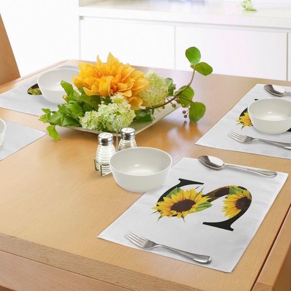 Abakuhaus Tovagliette Con Lettere, Lettera S Con Elementi Floreali Girasoli Su Stampa Artistica Astratta Colorata Scura, Tiscjdeco In Tessuto Resistente Al Lavaggio Per La Sala Da Pranzo E La Cucina, Giallo Verde Nero-image