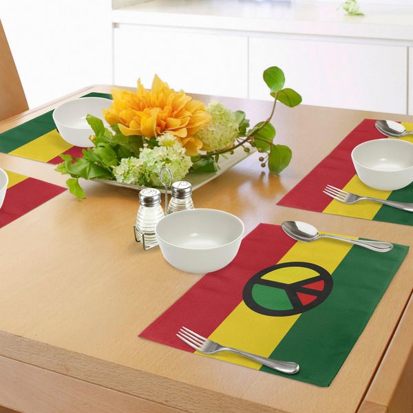 Abakuhaus Tovagliette Giamaicane, Cultura Reggae, Simbolo Di Pace, Bandiere Dei Paesi Caraibici, Design Americano, Cultura Rasta, Tiscjdeco In Tessuto Resistente Ai Colori Per La Sala Da Pranzo E La Cucina, Multicolore-image