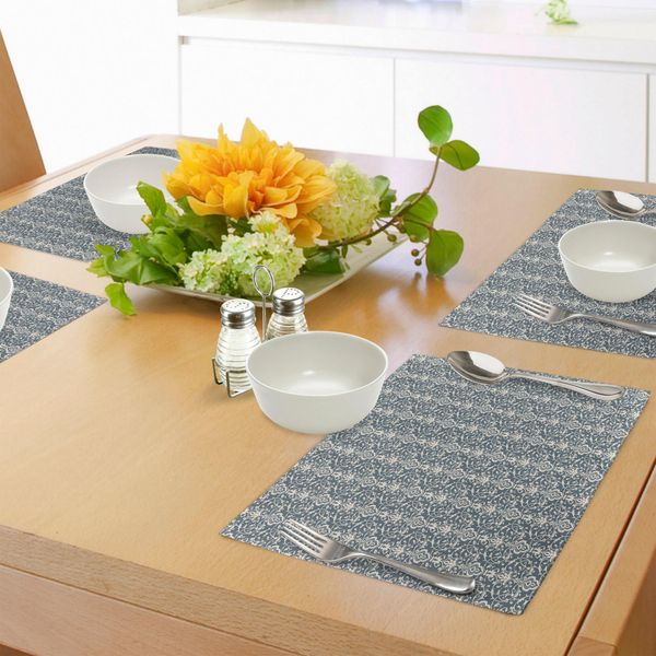 Tovagliette Abakuhaus In Damasco, Motivo Simmetrico Asiatico Con Foglie E Boccioli Di Fiori, Tovaglietta Decorativa In Tessuto Resistente Al Lavaggio Per La Sala Da Pranzo E La Cucina, Grigio Crema.-image