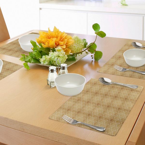 Tovagliette Abakuhaus In Damasco, Motivo Floreale Vivace Con Antico Motivo Barocco - Fogliame Fiorito, Tiscjdeco In Tessuto Resistente Al Lavaggio Per La Sala Da Pranzo E La Cucina, Senape Ambra-image